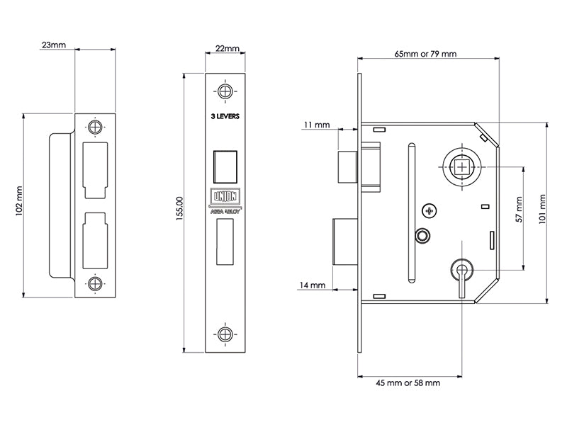 UNION ES-SL Essentials 3 Lever Mortice Sashlock Chrome 79mm 3in Visi UNNYESSLCH30