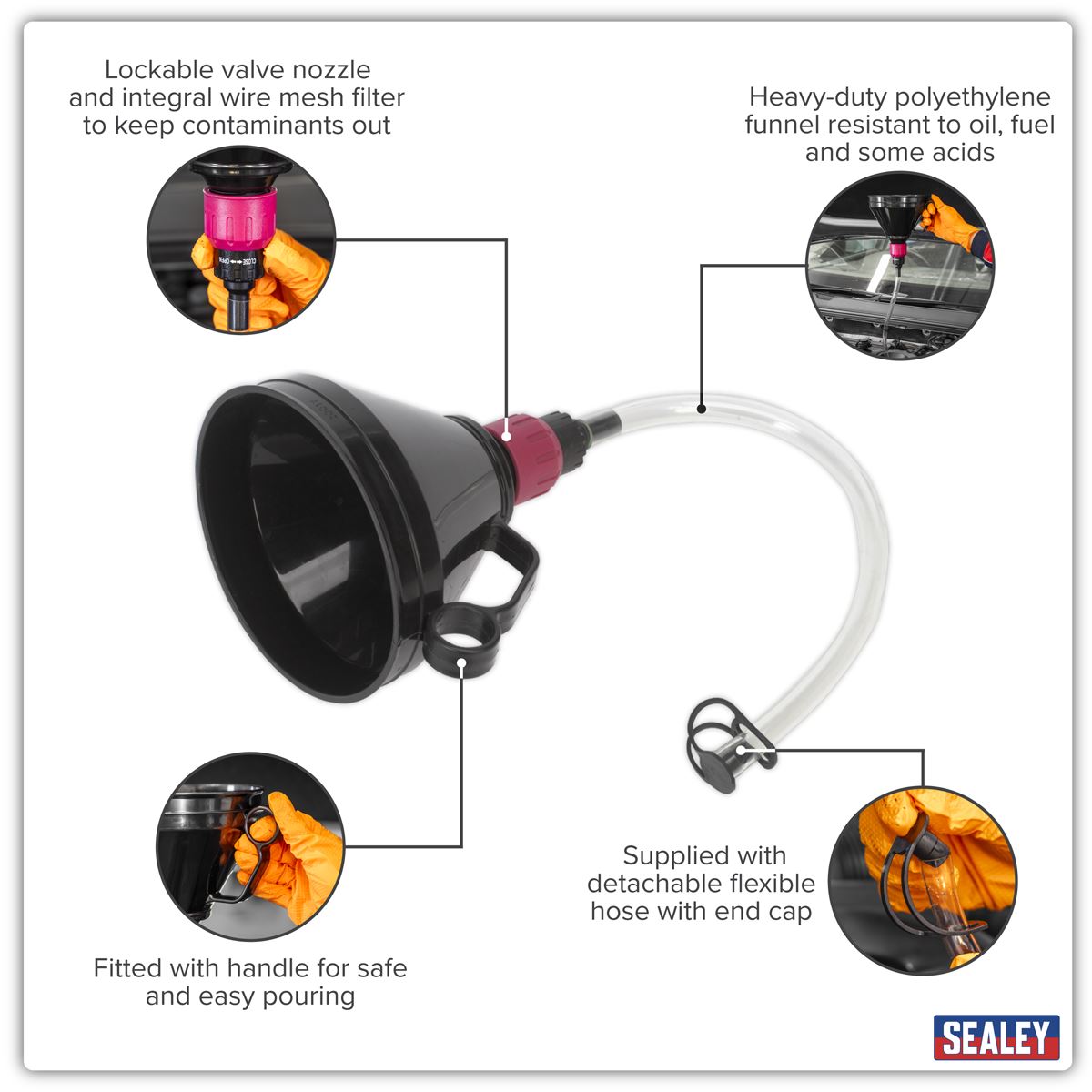 Sealey Valved Funnel with Flexible Spout �160mm VFF1