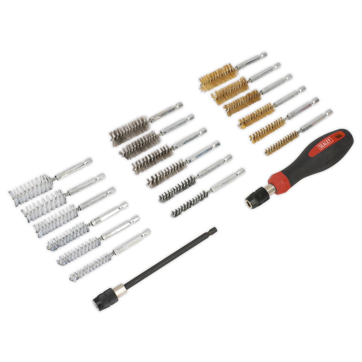 Sealey Cleaning & Decarbonising Wire Brush Set 20pc brass steel & nylon VS1800