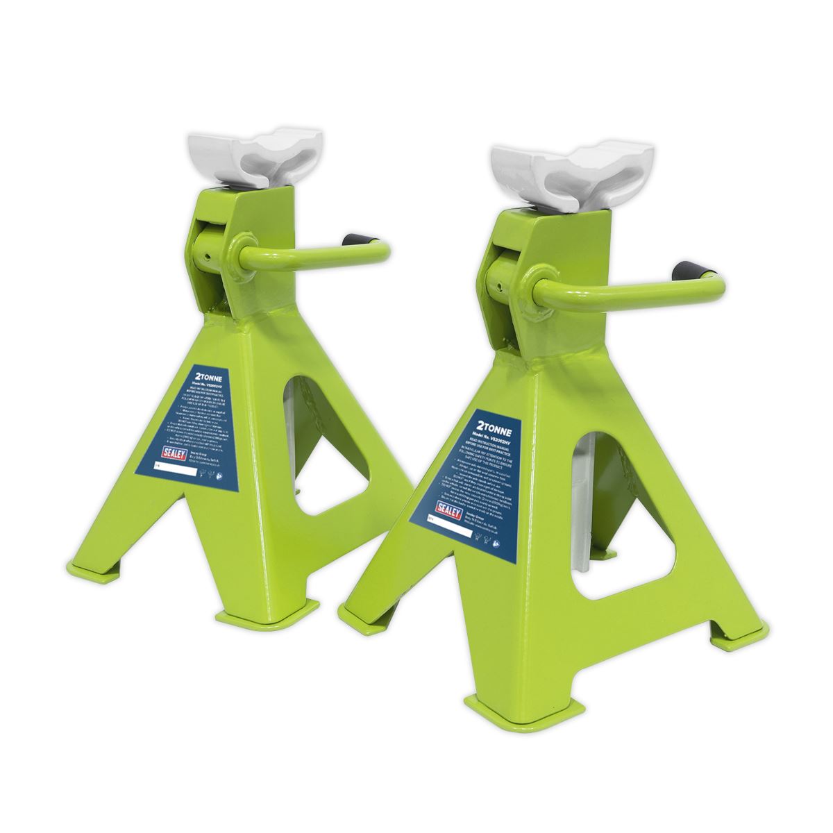 Sealey Axle Stands (Pair) 2 Tonne Capacity per Stand Ratchet Type - Hi-Vis Green VS2002HV
