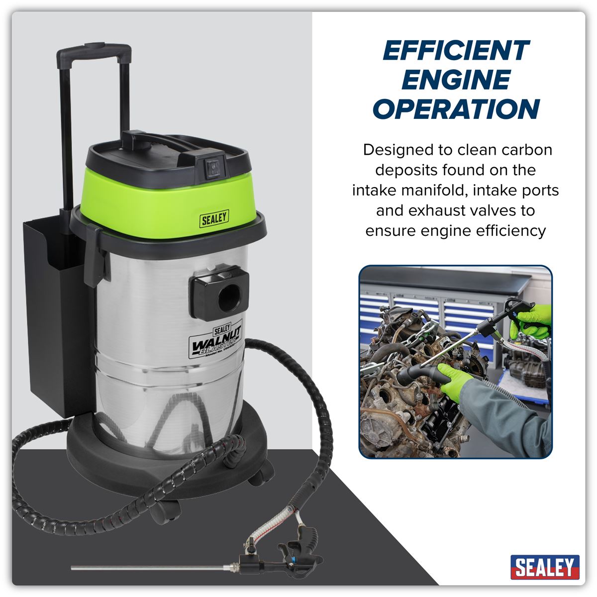 Sealey Walnut Blaster Carbon Removal 30L Inlet Ports Exhaust valves etc VSWB30