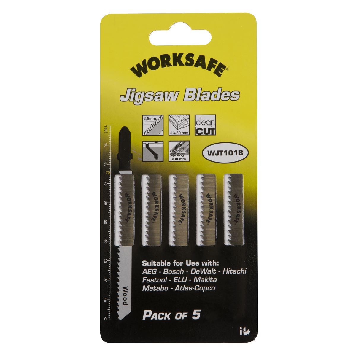 Sealey Jigsaw Blade Wood & Plastics 75mm 10tpi - Pack of 5 WJT101B