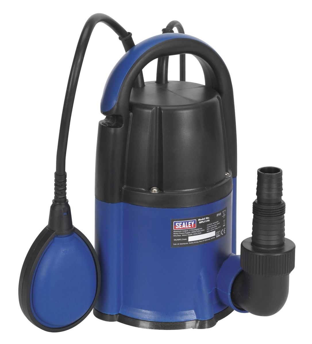 Sealey Submersible Water Pump Automatic Low Level 2mm 117L/min 230V WPL117A