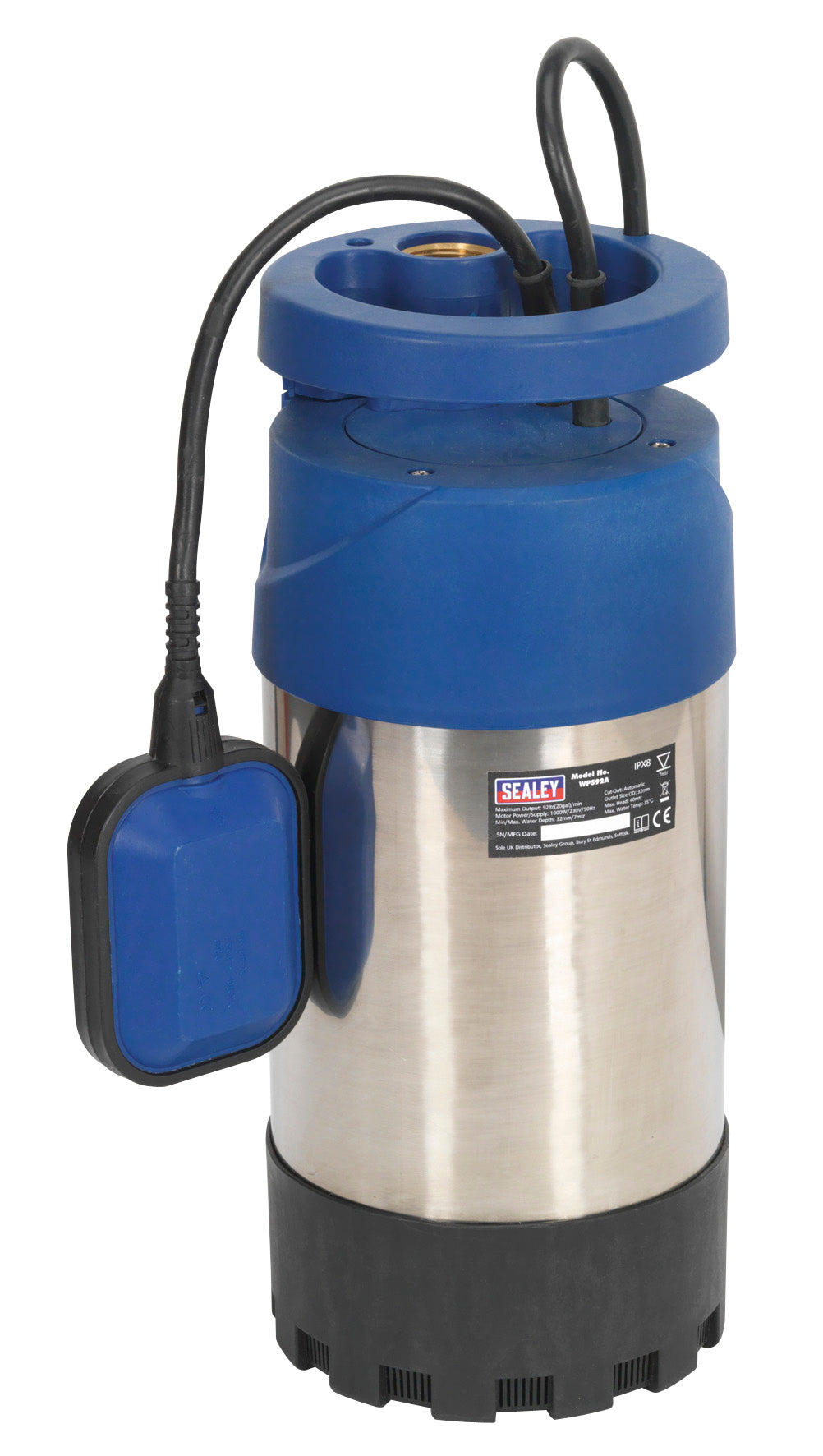 Sealey Submersible Stainless Water Pump Automatic 92L/min 40m Head 230V WPS92A