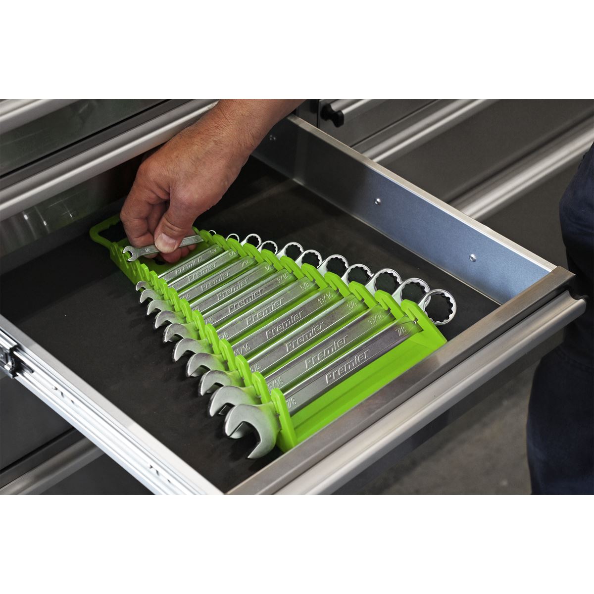 Sealey Reverse Spanner Rack Capacity 15 Spanners Hi-Vis Green WR09HV