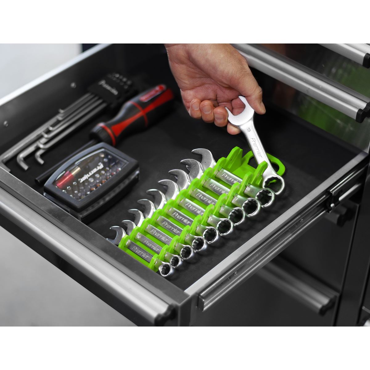 Sealey Spanner Rack Capacity 10 Stubby Spanners - Hi-Vis Green WR10HV