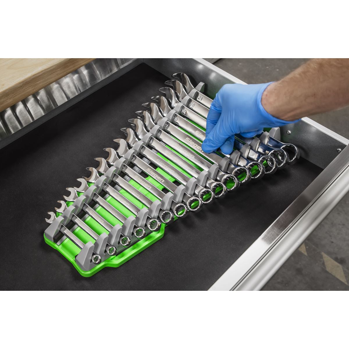 Sealey Reversible Spanner Rack 16pc Hi-Vis Green WR11HV