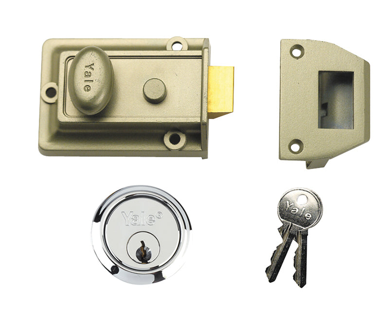 Yale Locks P77 Traditional Nightlatch 60mm Backset Nickel Brass Finish SC Cylinder Box YAL77ENBSC