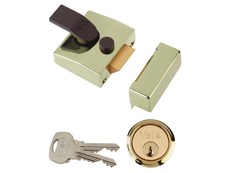 Yale Locks 85 Deadlocking Nightlatch 40mm Backset Brasslux Finish Box YAL85BLXPL