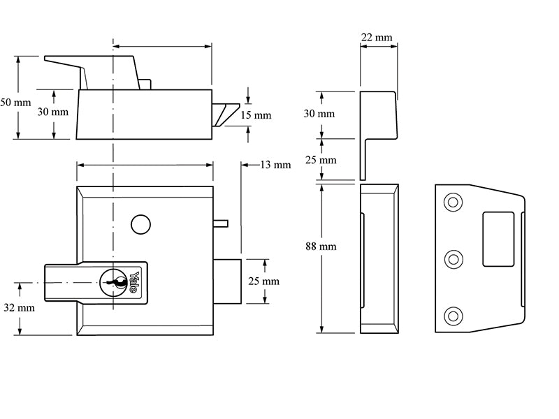 Yale Locks P1 Double Security Nightlatch 60mm Backset DMG Dark Grey Finish Visi YALP1DMGPB