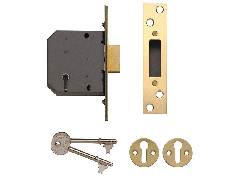 Yale Locks PM552 5 Lever Mortice Deadlock 67mm 2.5in Polished Brass YALPM552PB25