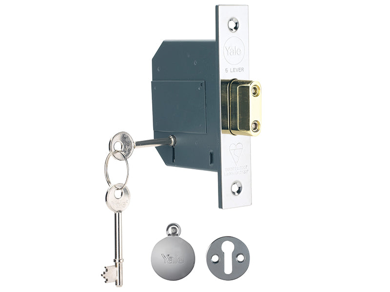 Yale Locks PM562 Hi-Security BS 5 Lever Mortice Deadlock 81mm 3in Polished Chrome YALPM562CH30