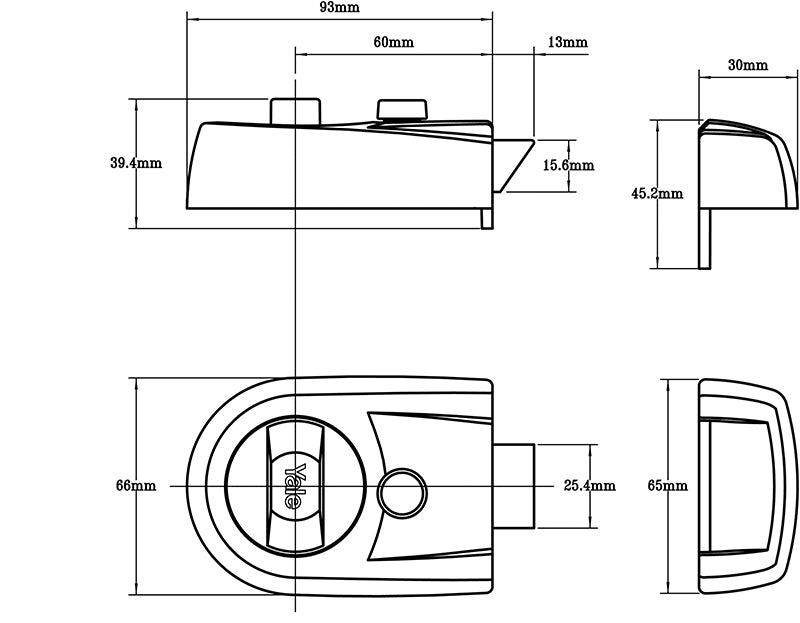 Yale Locks Y3 Nightlatch Modern 60mm Backset Black Finish Visi YALY3BLPB60