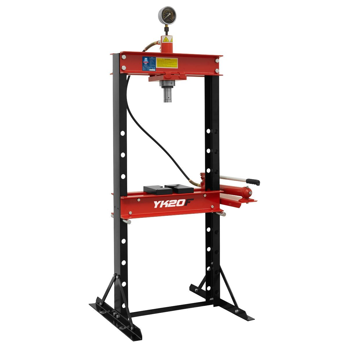 Sealey Hydraulic Press 20 Tonne Floor Type Inc Pressure Gauge & V-block YK20F