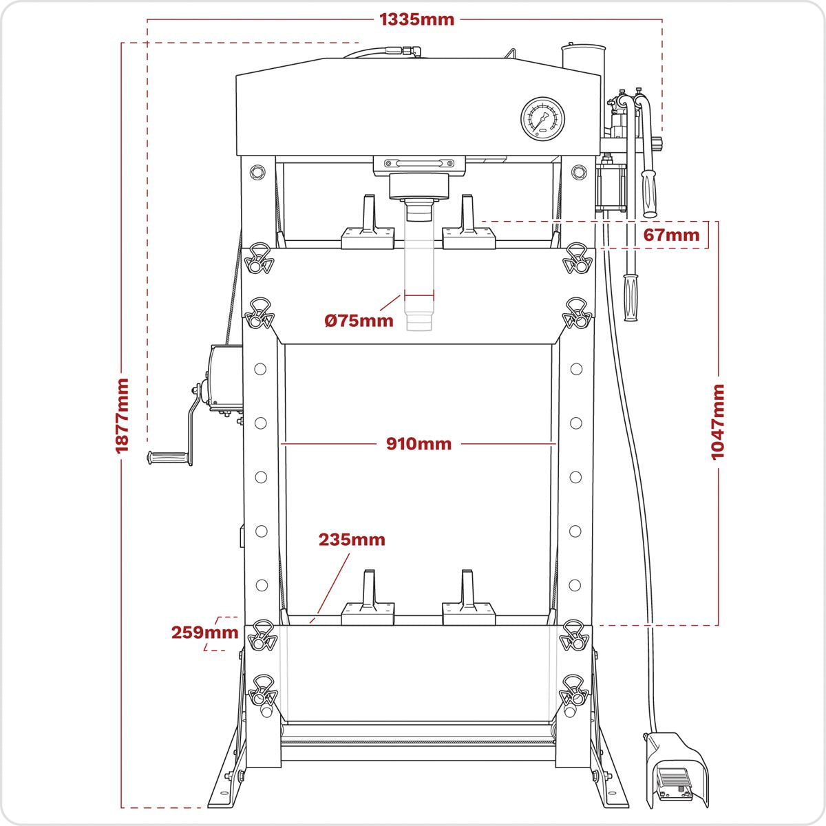 Sealey Air/Hydraulic Press 50 Tonne Floor Type with Foot Pedal YK509FAH