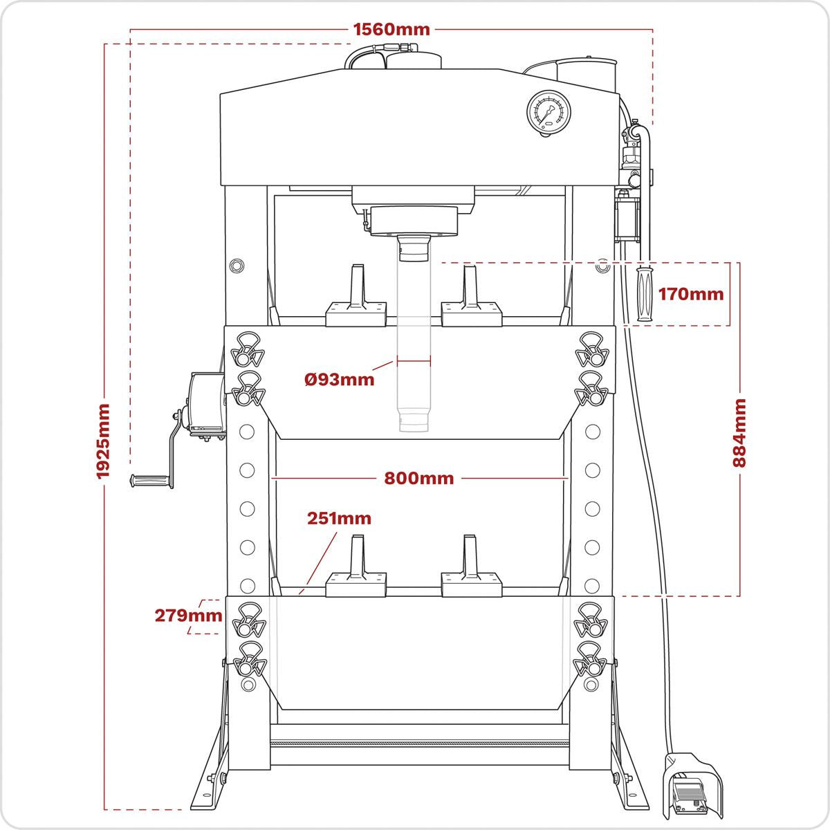 Sealey Air/Hydraulic Press 75 Tonne Floor Type with Foot Pedal YK759FAH