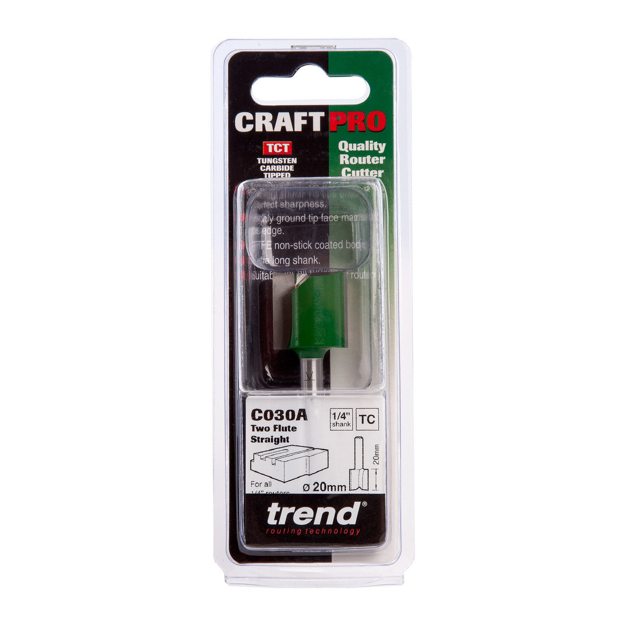 Trend Two Flute Cutter 20mm Diameter soft hard MDF ply and chipboard C030AX1/4TC