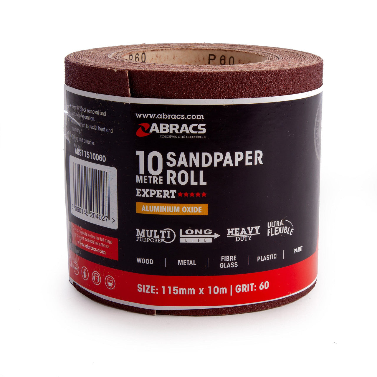 Abracs Sandpaper Roll 60 Grit 115mm x 10m Heavy Duty Ultra Flexible ABS11510060