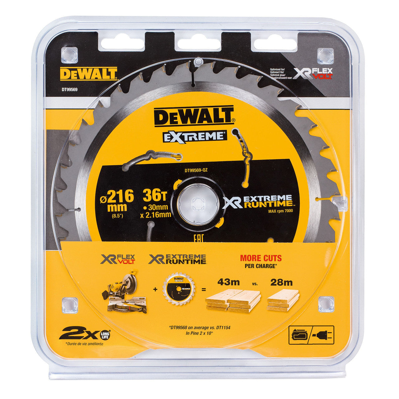 Dewalt XR Extreme Runtime Mitre Saw Blade 216mm x 30mm x 36T Thin kerf DT99569
