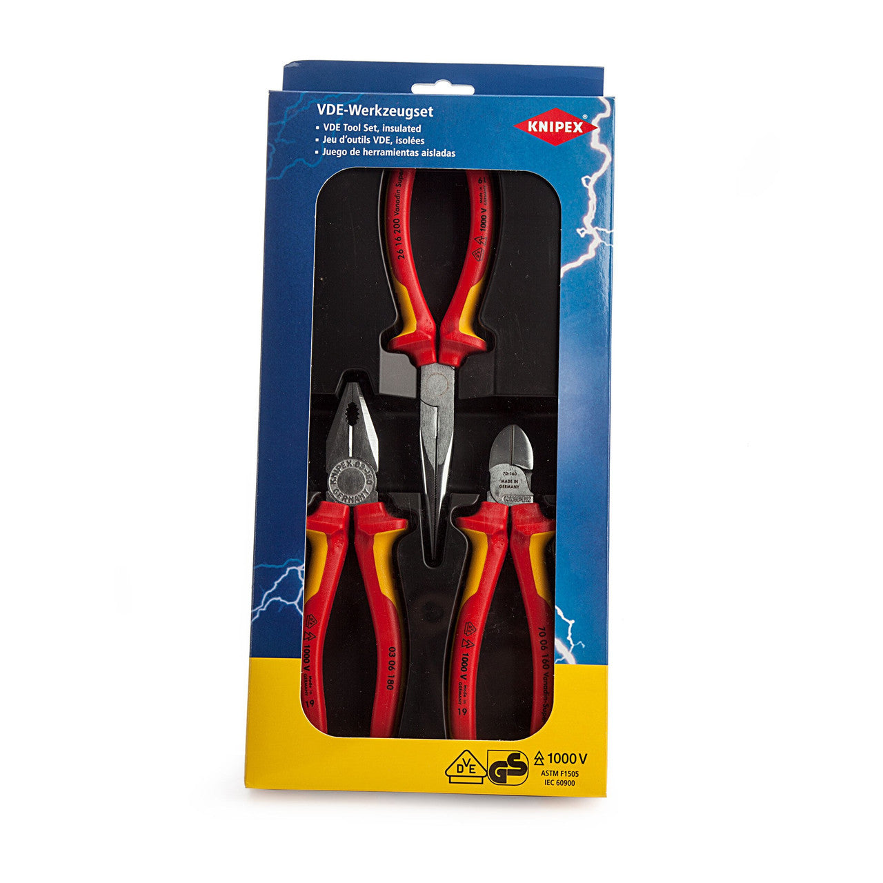 Knipex Electro VDE Plier Set 3 Piece Long Nose Diagonal & Combination 002012