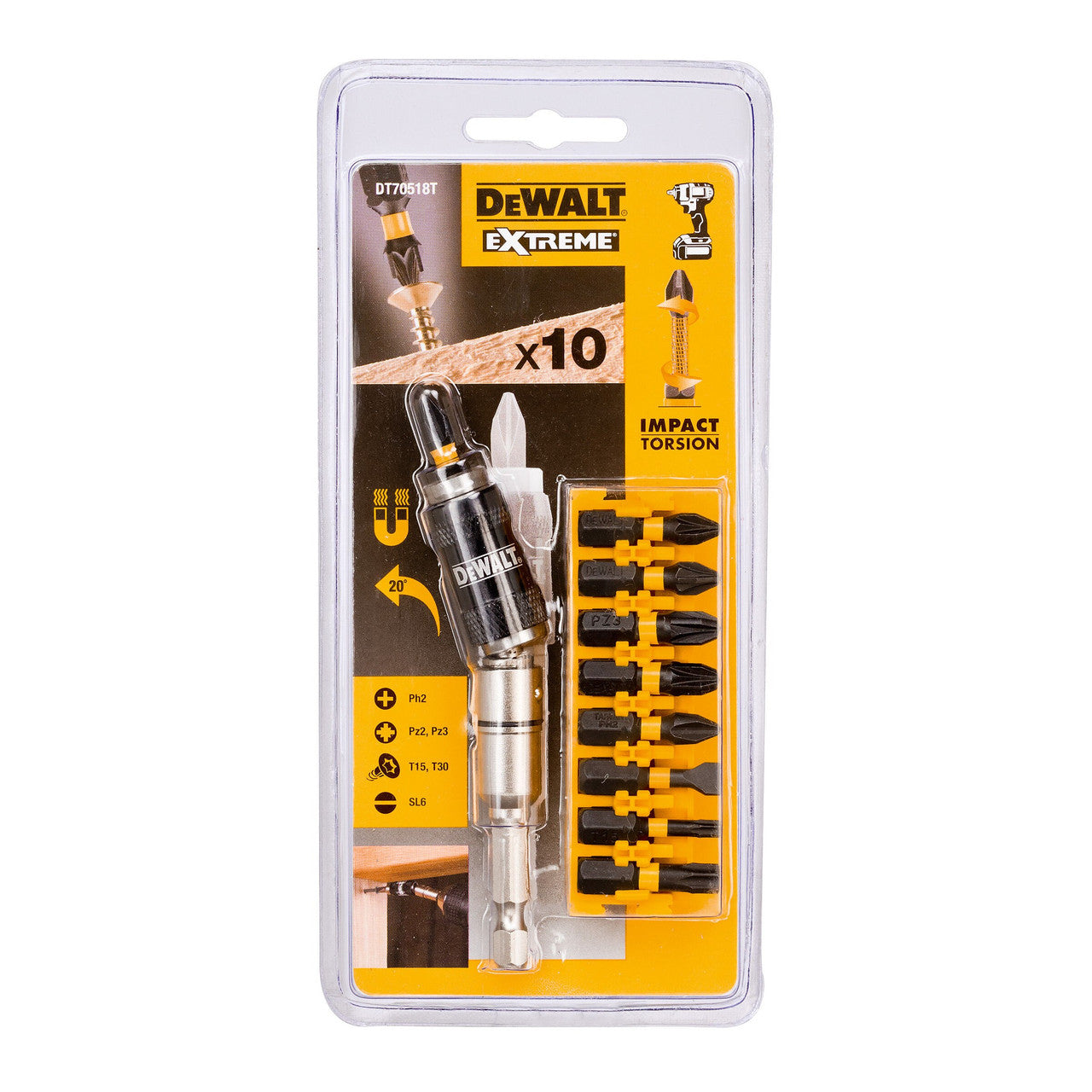 Dewalt Impact Torsion Screwdriving Set 10 Piece Pivoting Bit Tip Holder DT70518T