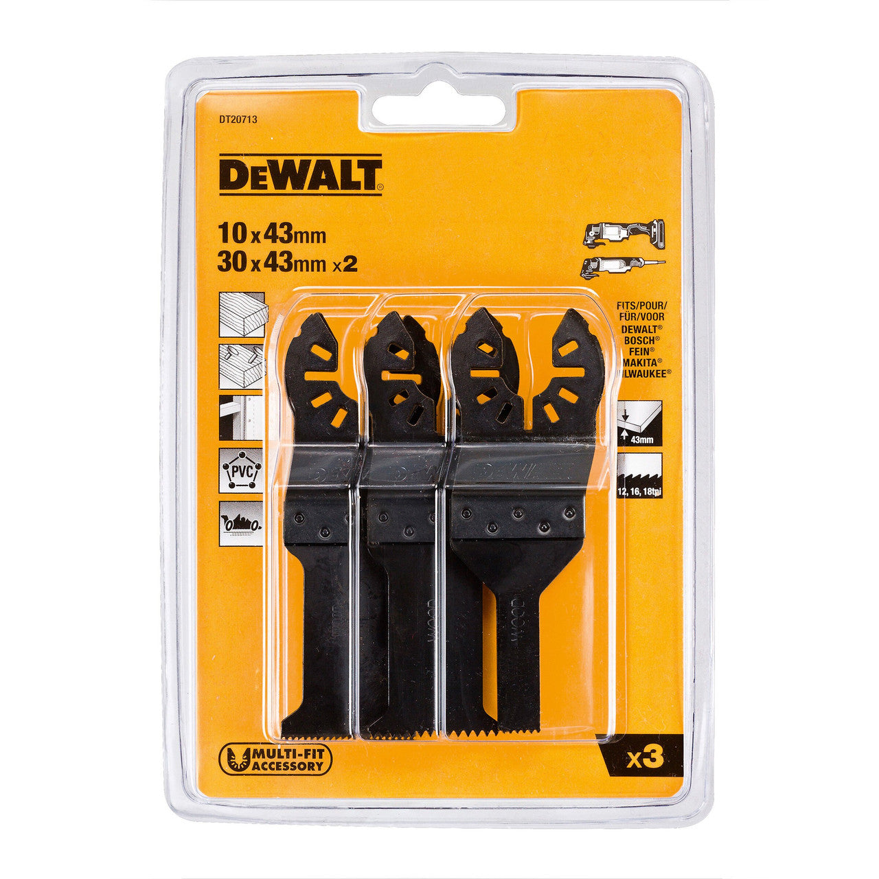 Dewalt Multi-Tool Blade Set 3 Piece For wood with nails drywall and PVC DT20713