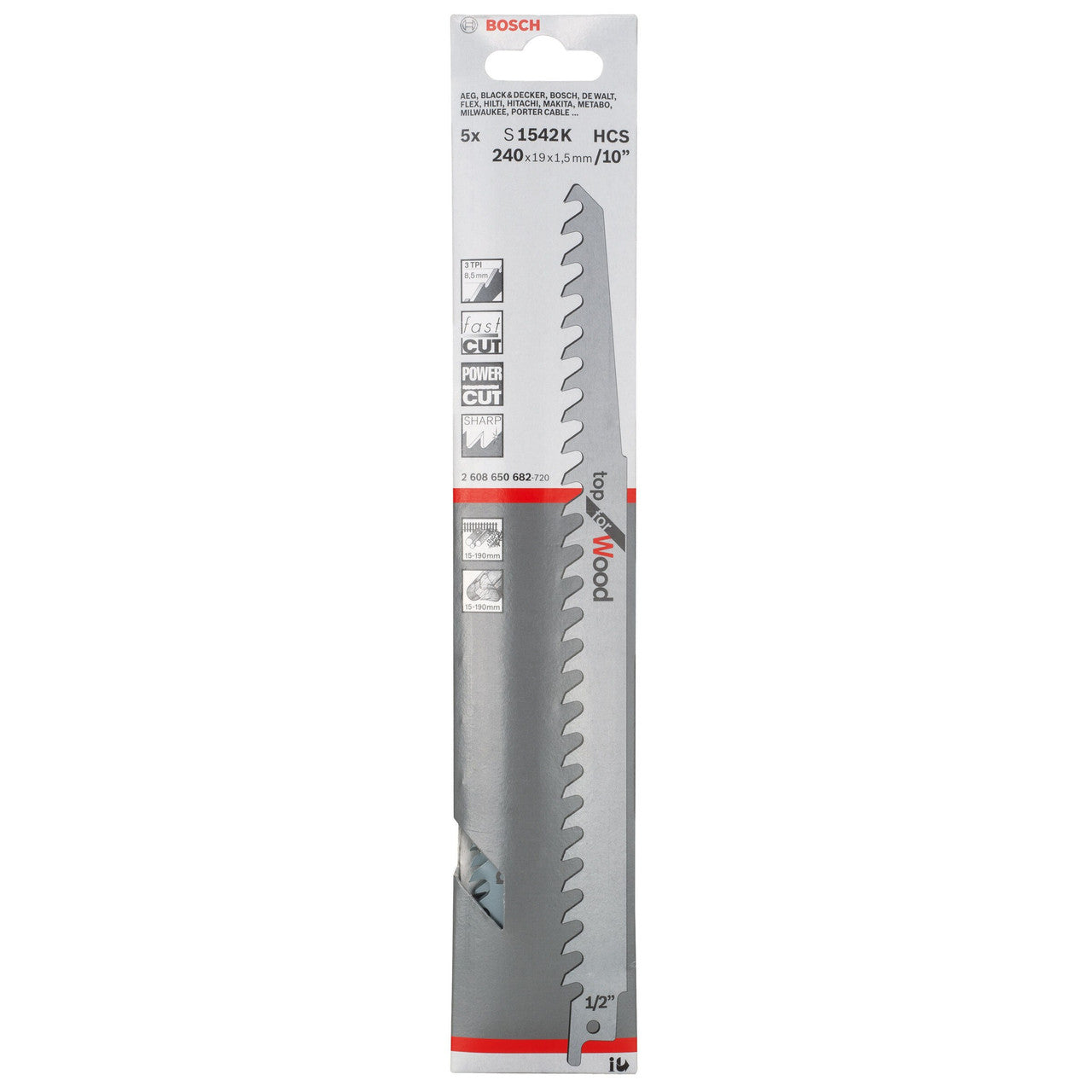 Bosch Reciprocating Saw Blades for Wood Pack Of 5 S1542K