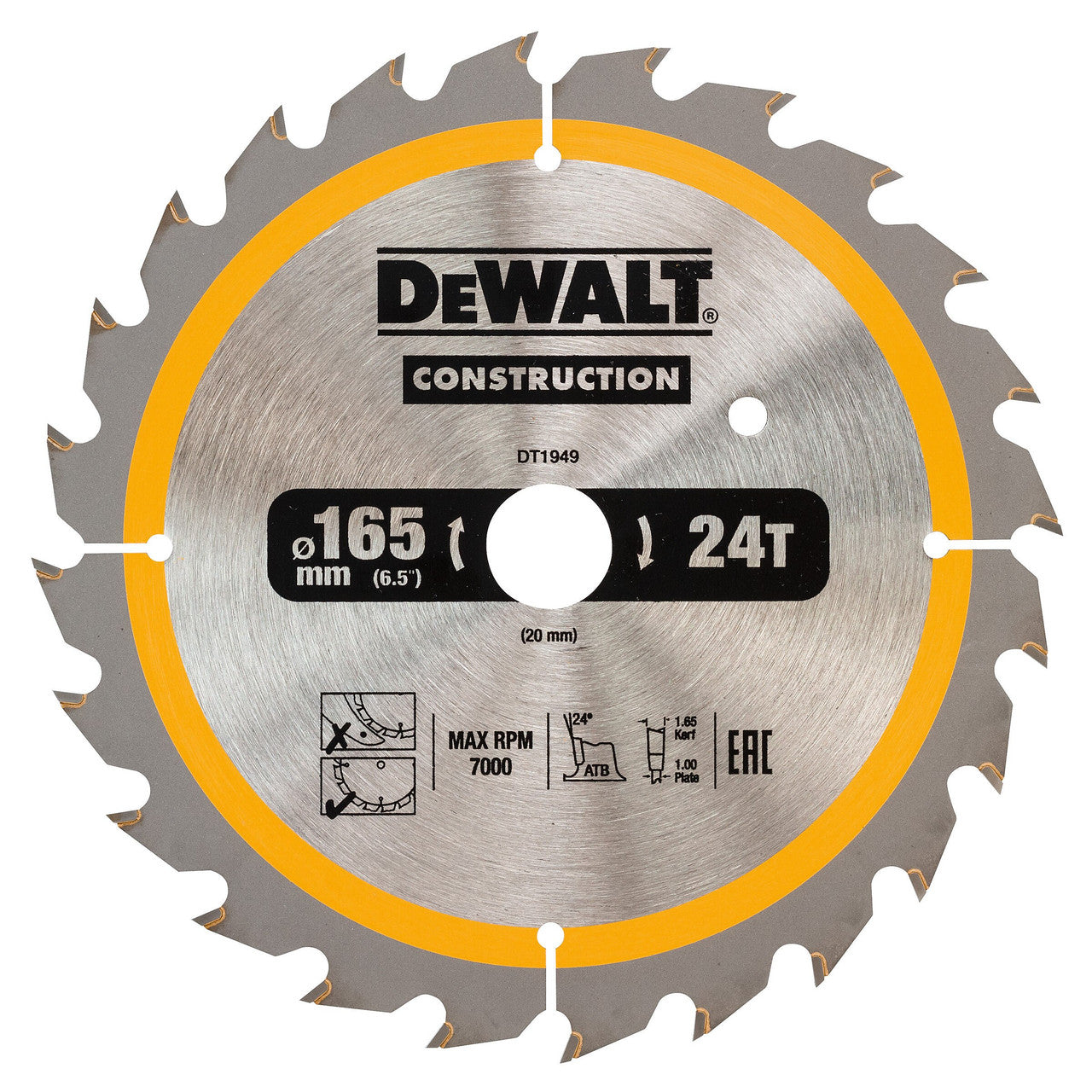 Dewalt Construction Circular Saw Blade 165 x 20mm x 24T DT1949