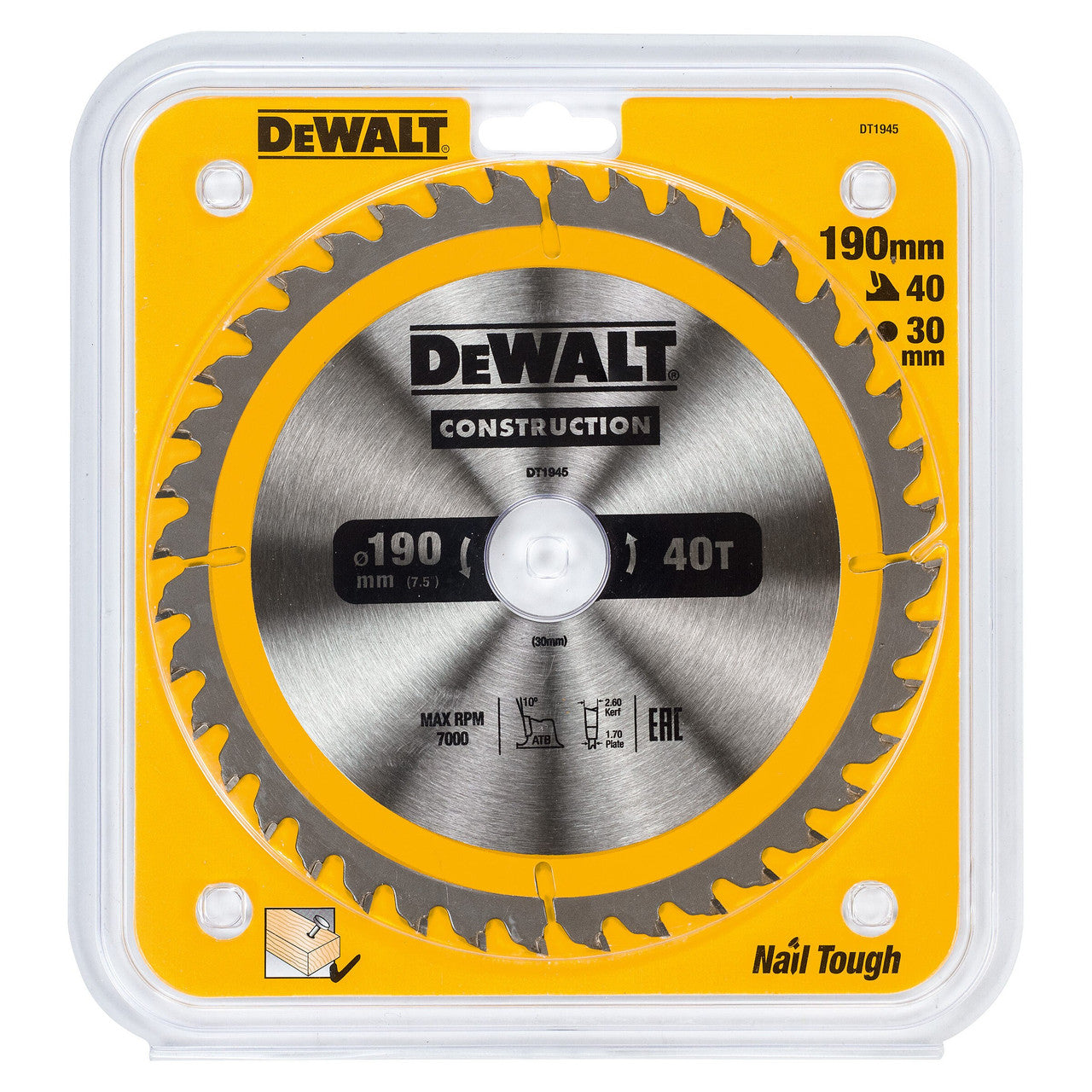 Dewalt Construction Circular Saw Blade 190 x 30mm x 40T DT1945