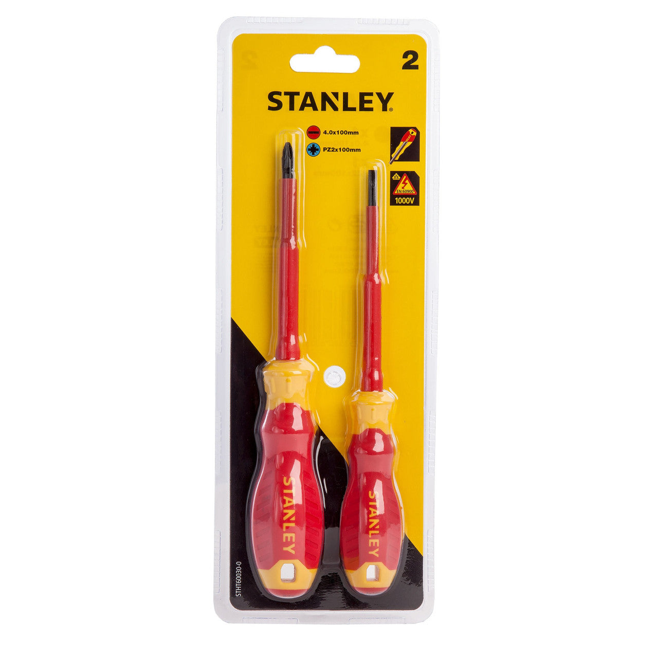 Stanley VDE Insulated Screwdriver Set 2 Piece PZ2 & Slotted 4.0mm STHT60030-0
