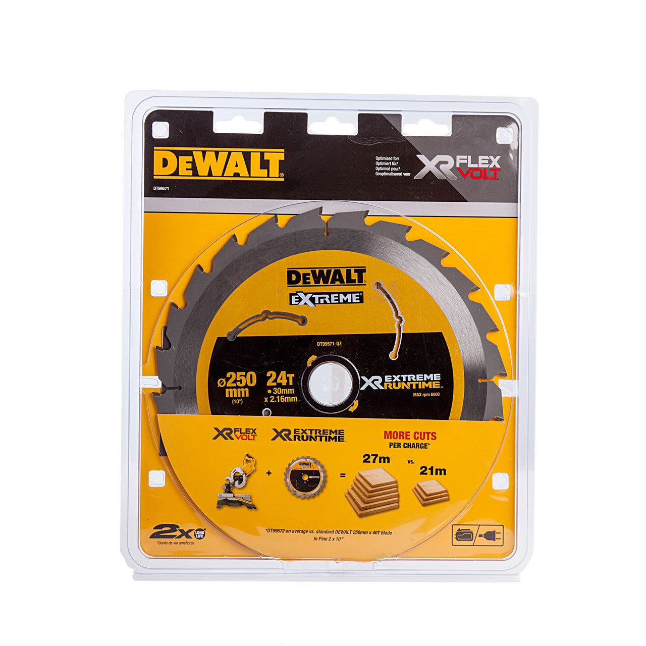 Dewalt XR Extreme Runtime Mitre Saw Blade 250mm x 30mm x 24T Thin kerf DT99571-QZ