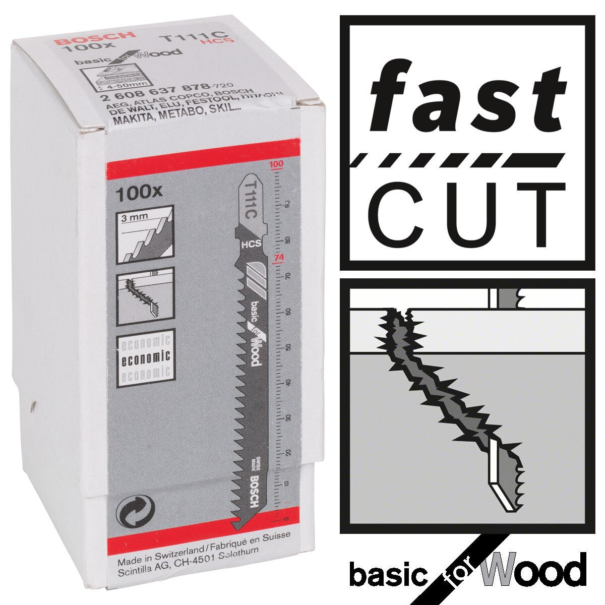 Bosch T111C Basic for Wood Jigsaw Blades 100 Pack BOS-2608637878