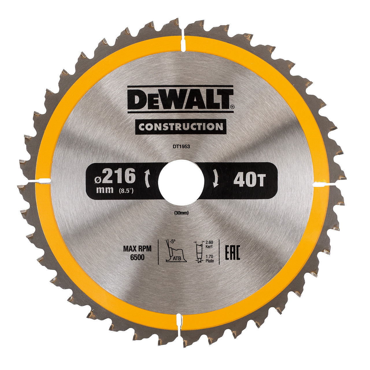 Dewalt Construction Circular Saw Blade 216 x 30mm x 40T DT1953