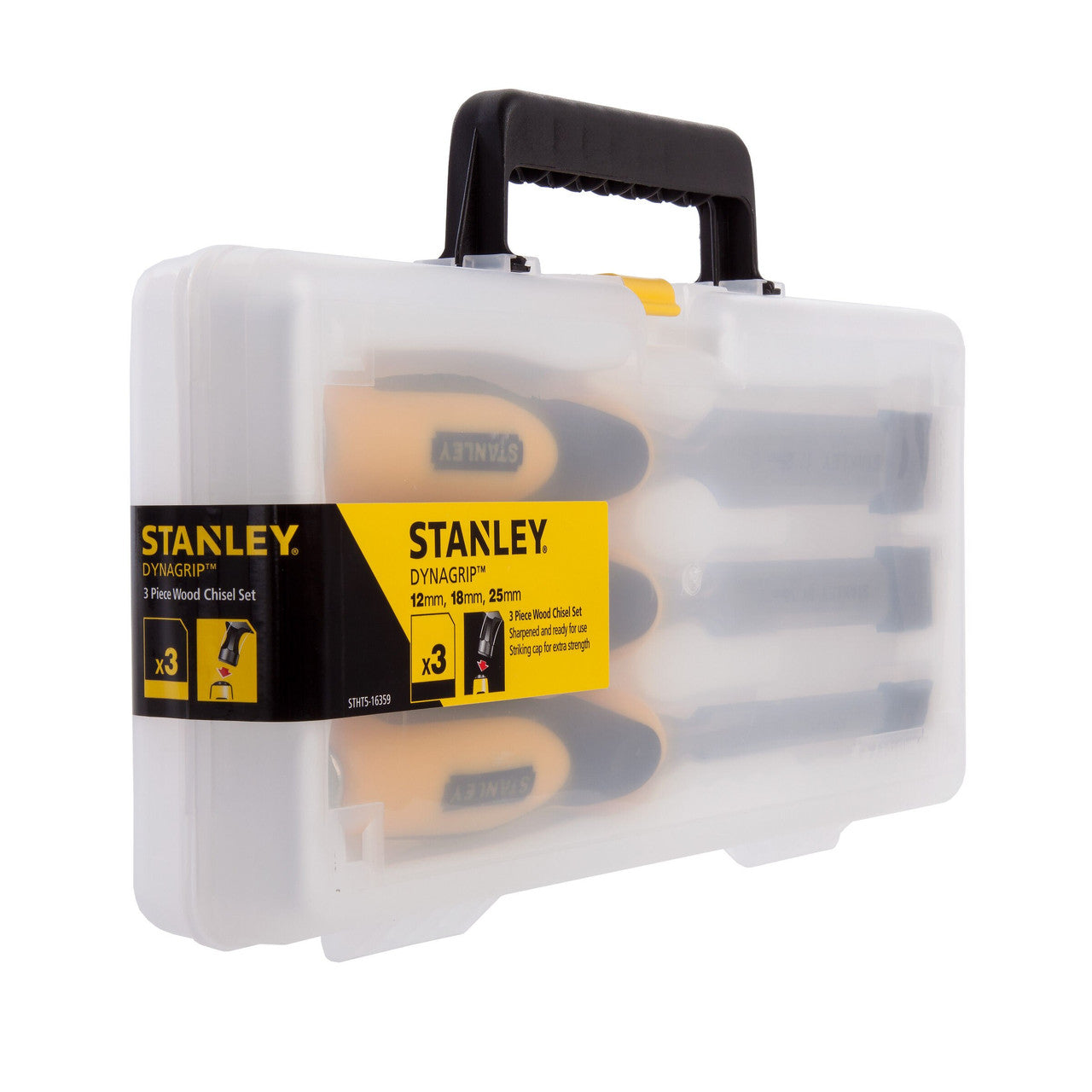 Stanley Dynagrip Wood Chisel Set 3 Piece sizes 12mm, 18mm and 25mm STHT5-16359