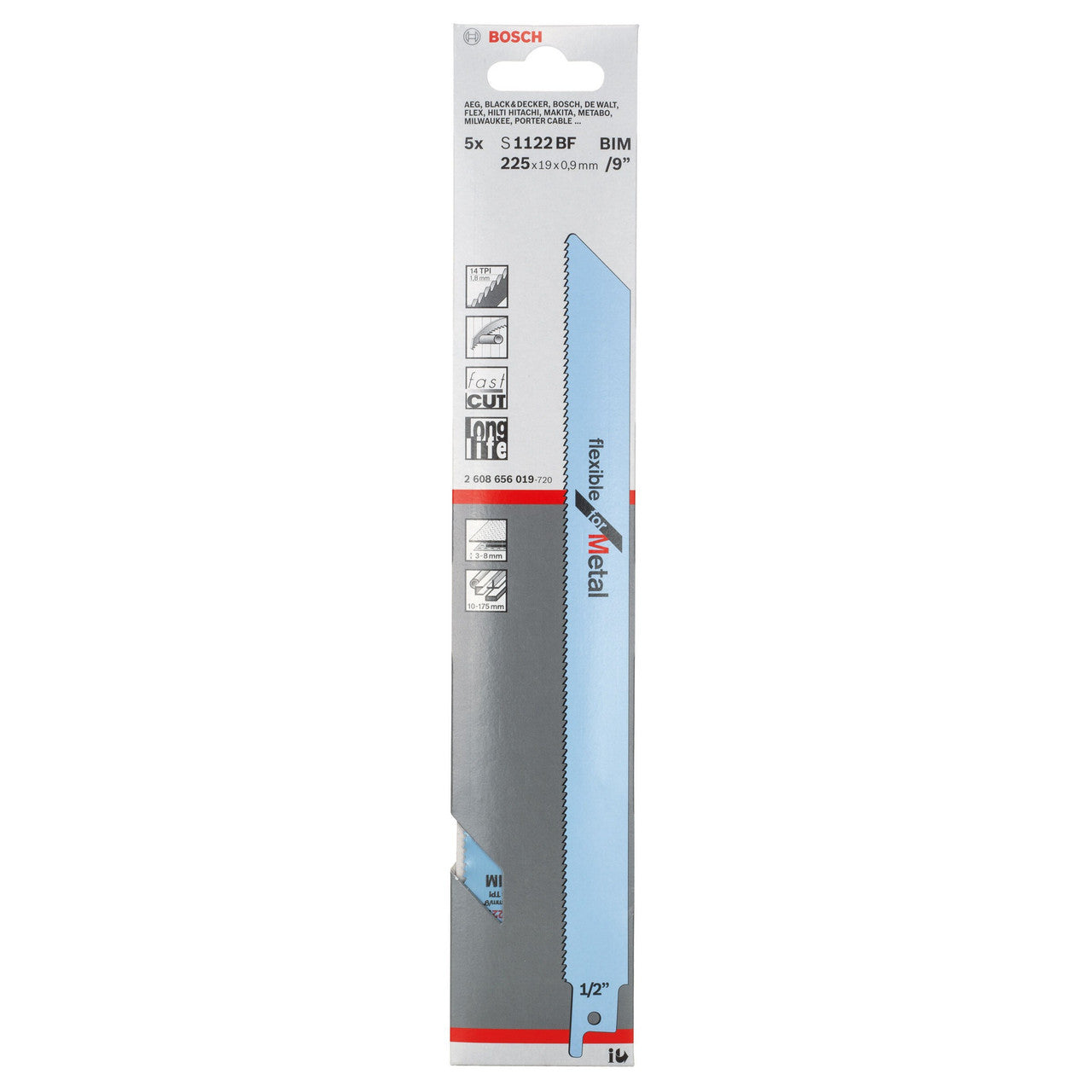 Bosch Reciprocating Saw Blades for Metal 225mm Pack Of 5 S1122BF