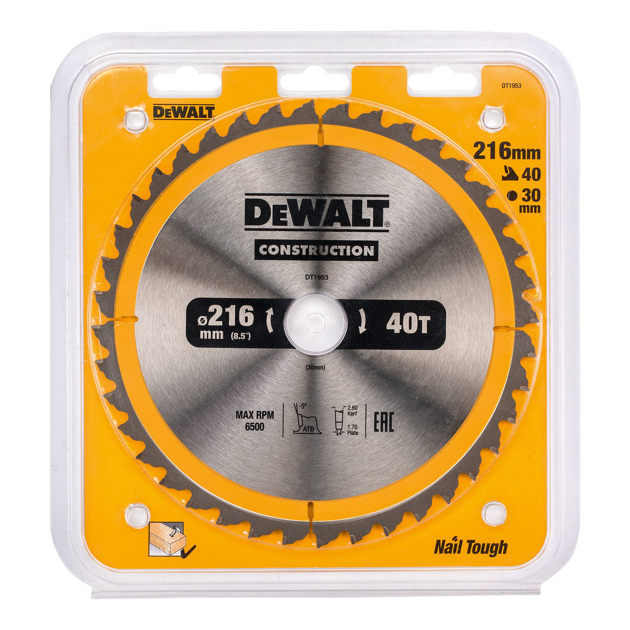 Dewalt Construction Circular Saw Blade 216 x 30mm x 40T DT1953
