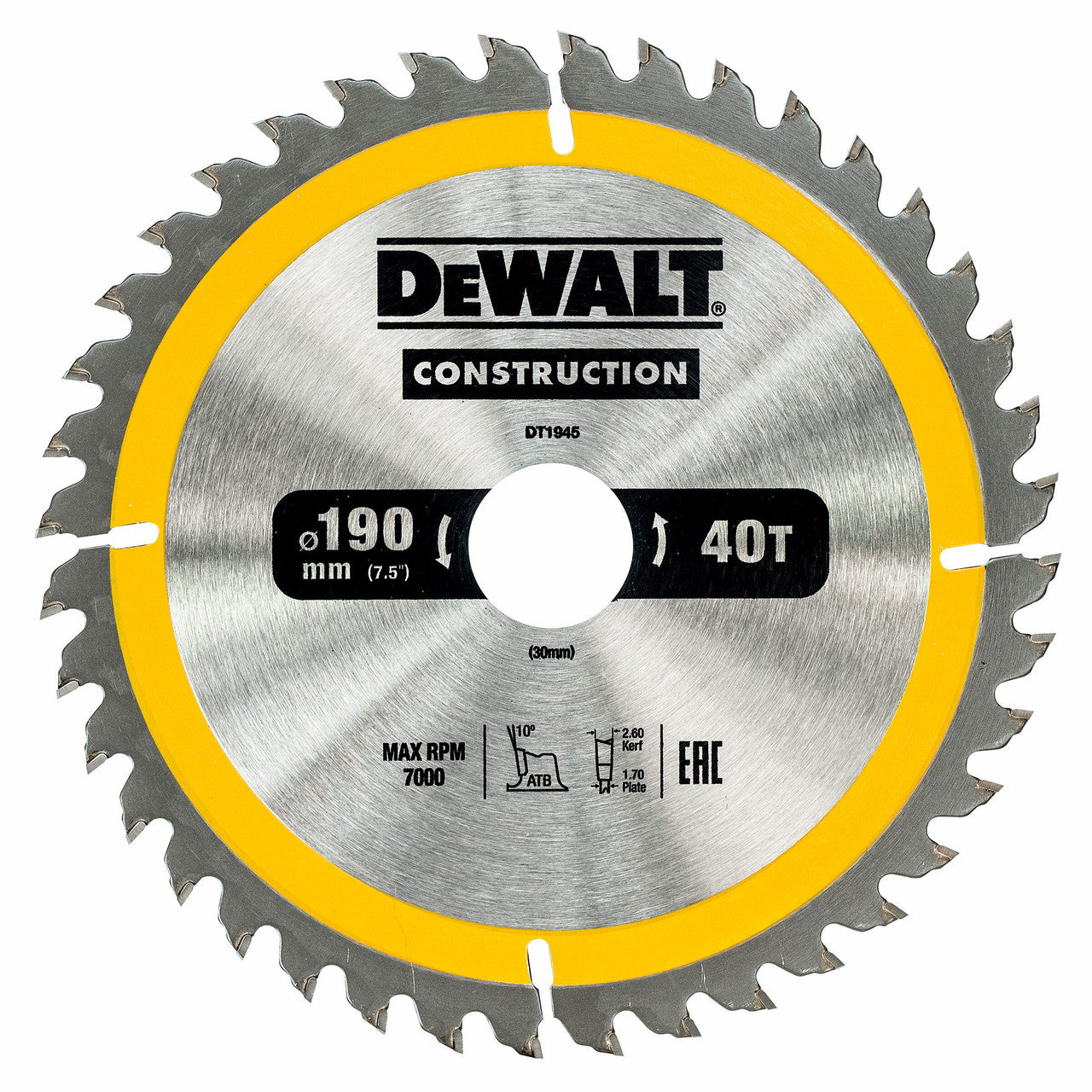 Dewalt Construction Circular Saw Blade 190 x 30mm x 40T DT1945