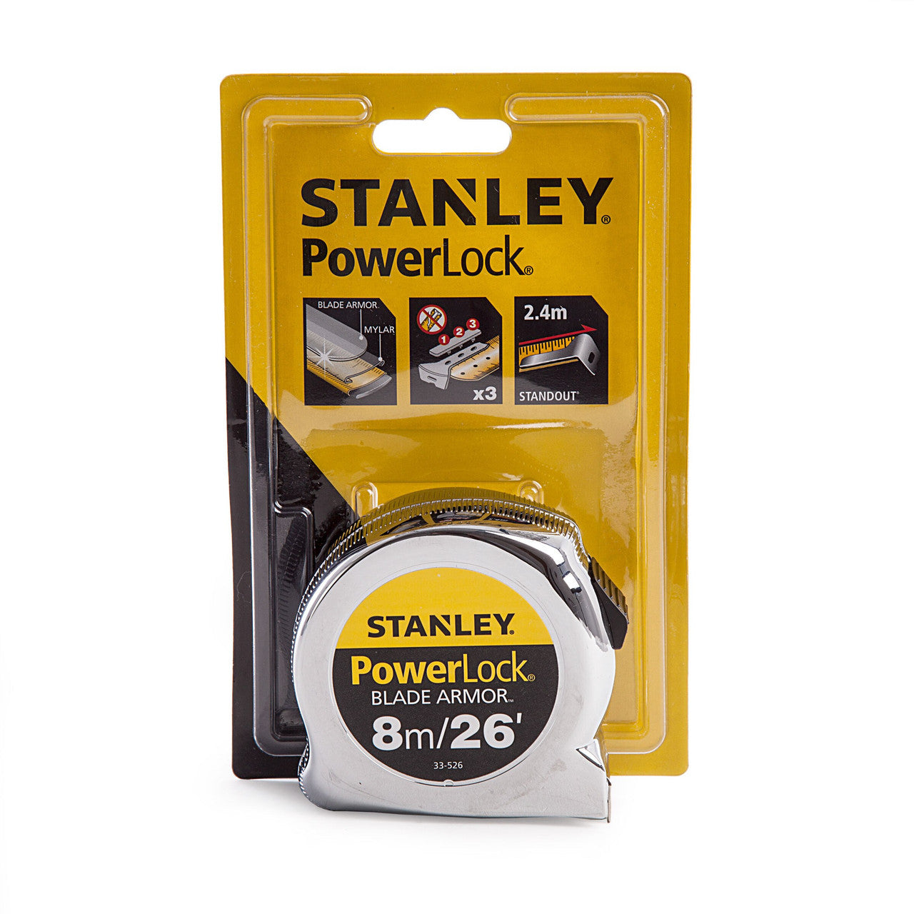 Stanley Powerlock Metric Imperial Tape Measure with Blade Armor 8m 0-33-526