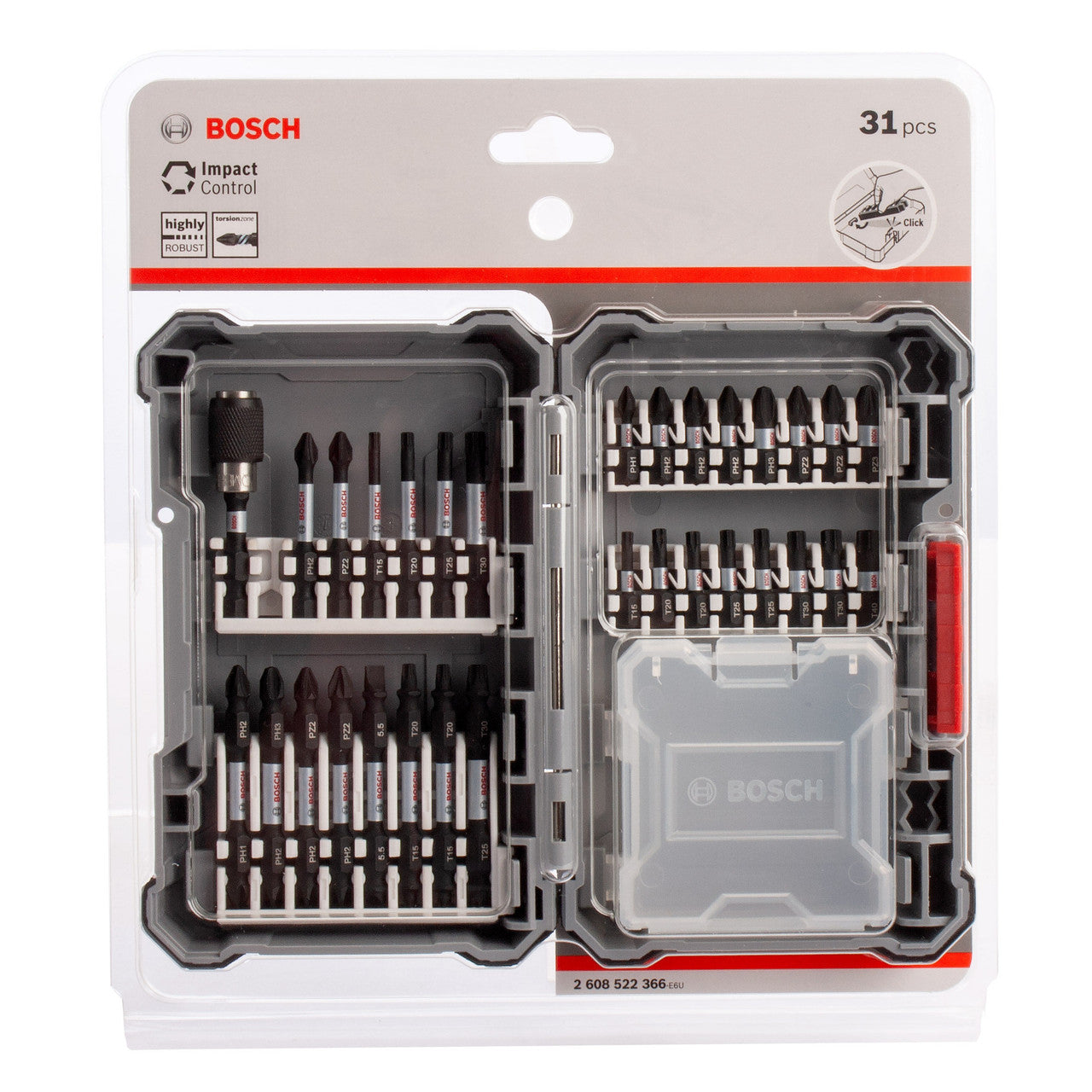 Bosch Impact Screwdriver Bit Set 31 Piece Mixed Kit With Holder 2608522366