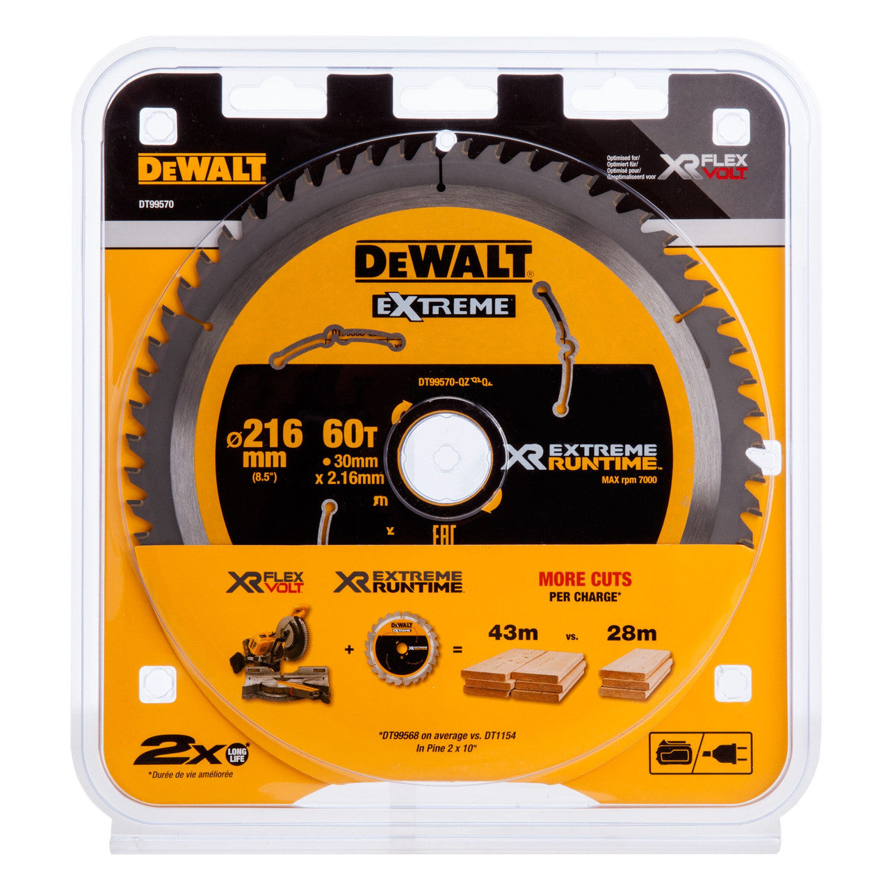 Dewalt Extreme Runtime Multi Purpose Mitre Saw Blade 216 x 30mm x 60T DT99570