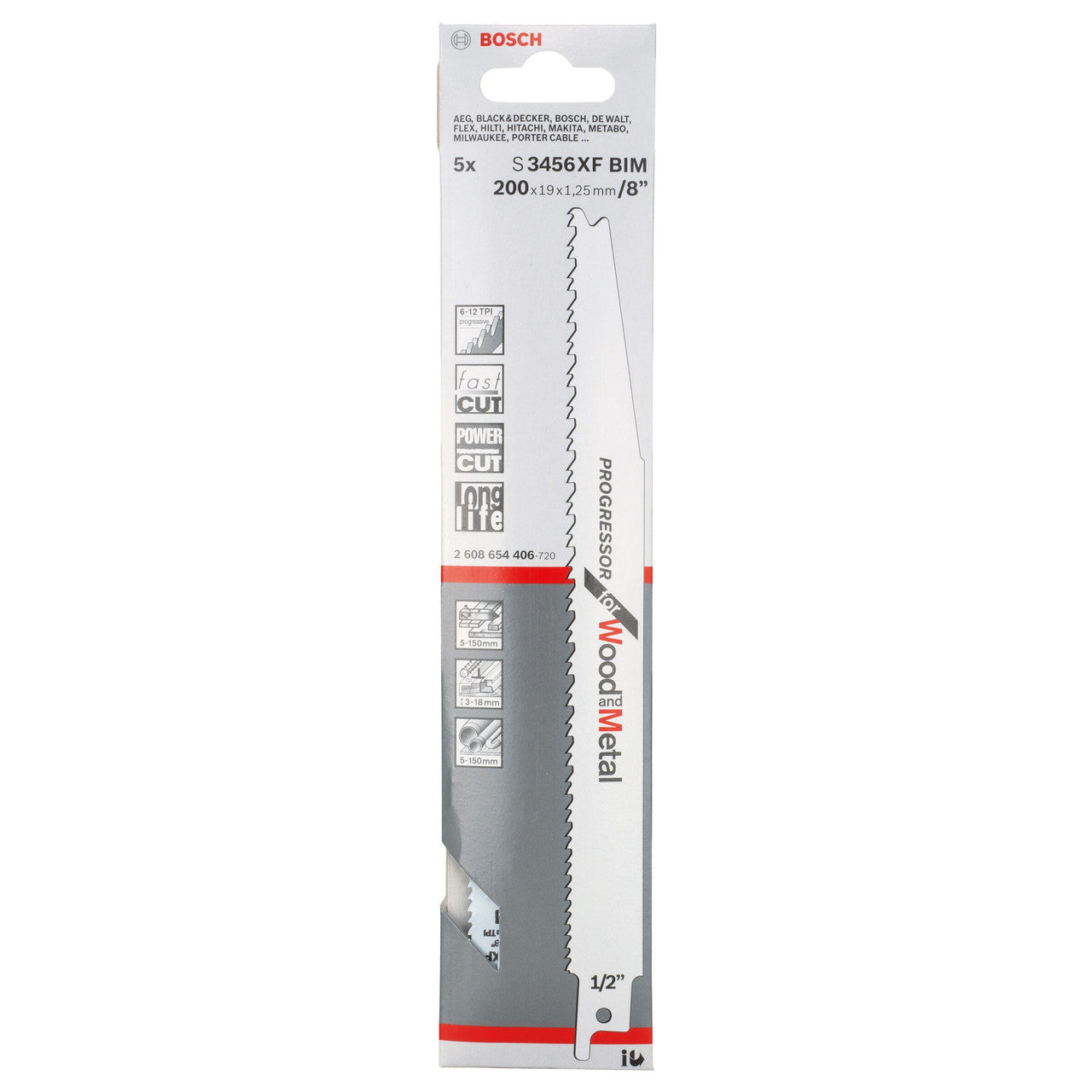 Bosch Progressor Reciprocating Saw Blade for Wood & Metal 200mm 5 Pack S3456XF