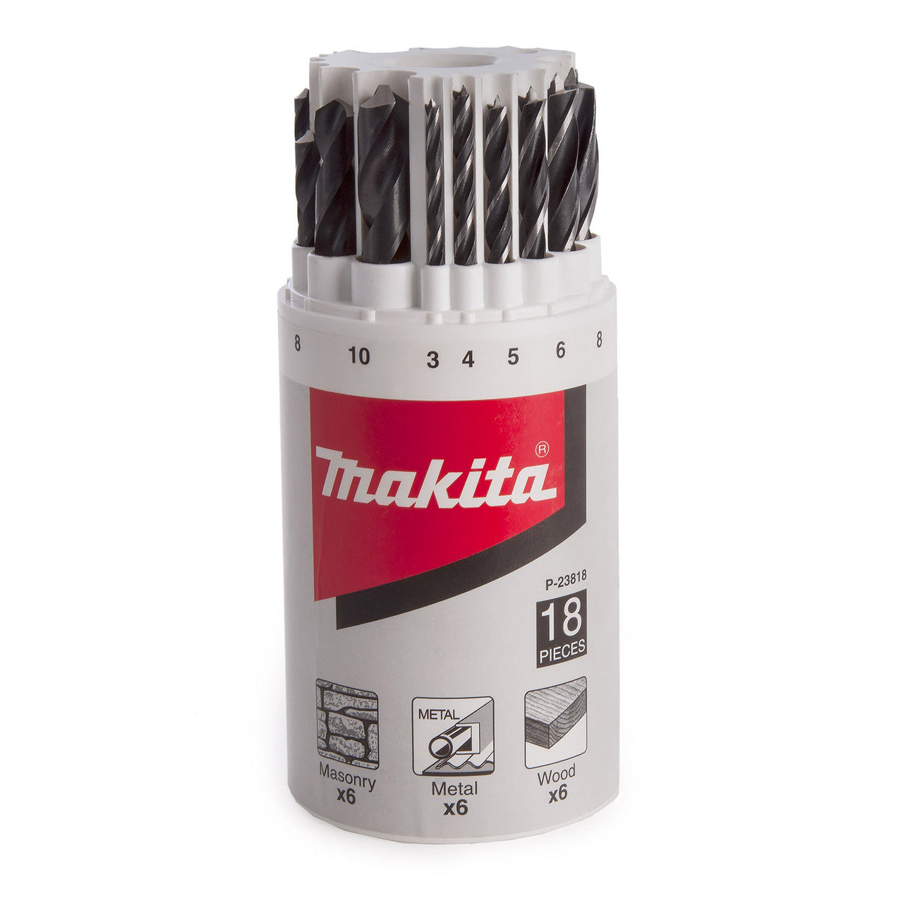 Makita Straight Shank Mixed Drill Bit Set 18 Piece Wood Metal Masonry P-23818