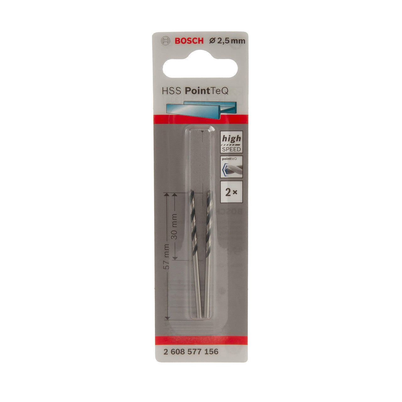 Bosch HSS PointTeQ Twist Metal Drill Bit 2.5mm 2 Pack Self Centring 2608577156
