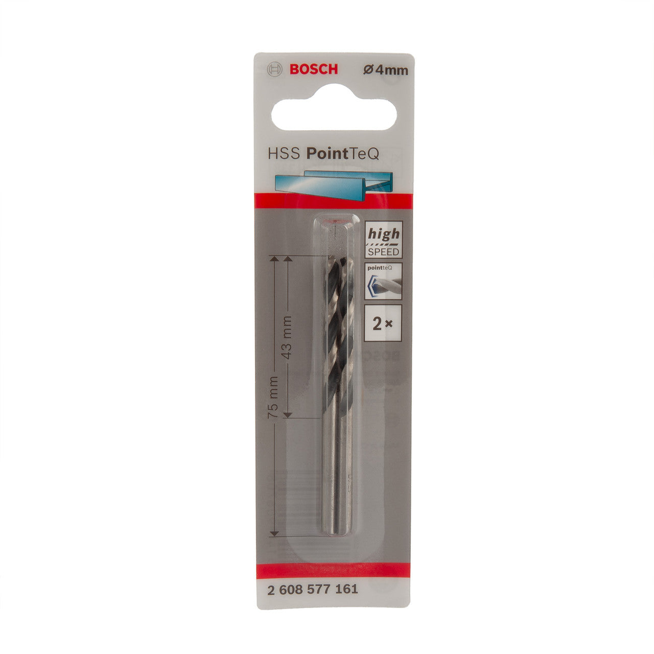 Bosch HSS PointTeQ Twist Metal Drill Bit 4mm 2 Pack Self Centring 2608577161