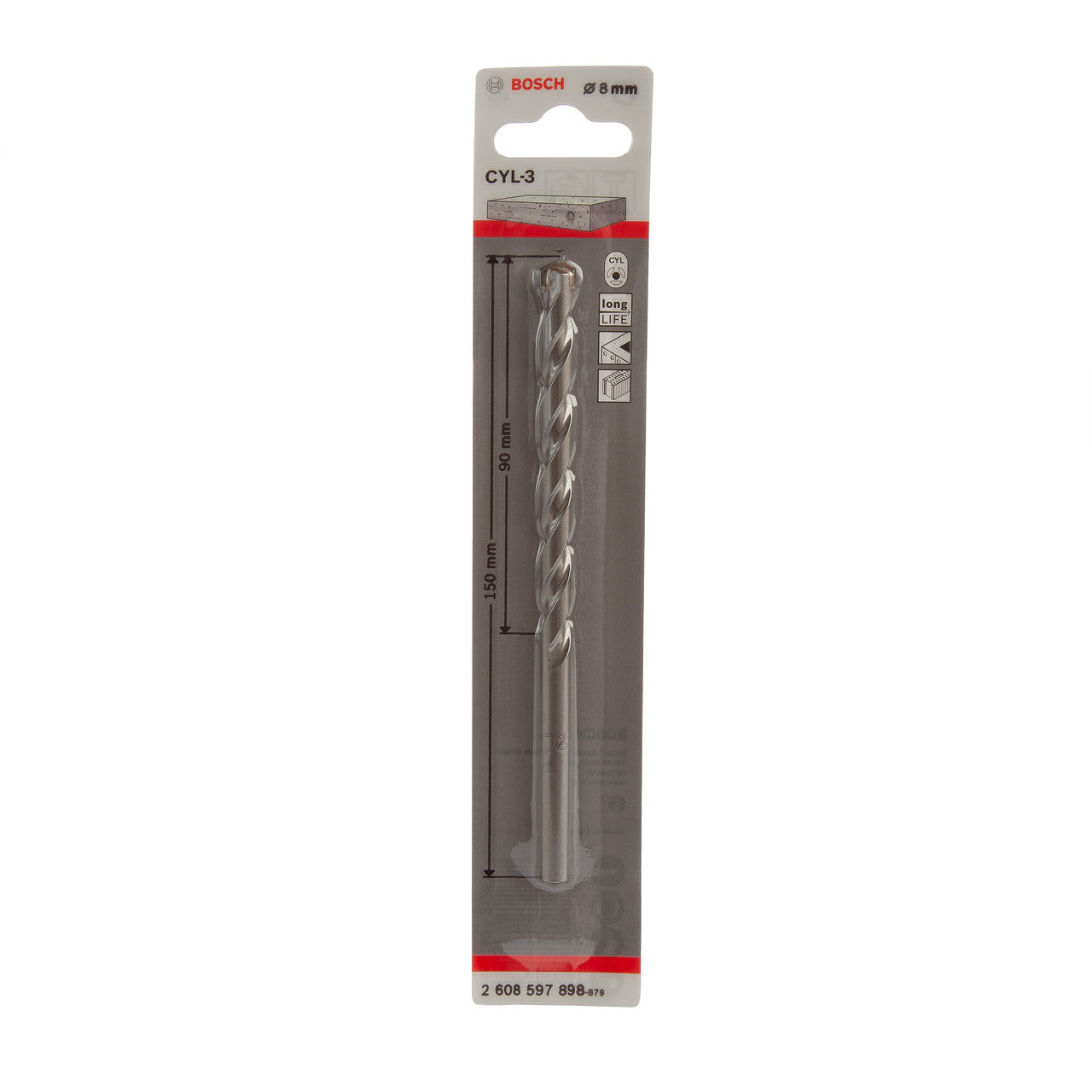Bosch CYL-3 Silver Percussion Masonry Drill Bit 8 x 90 x 150mm 2608597898
