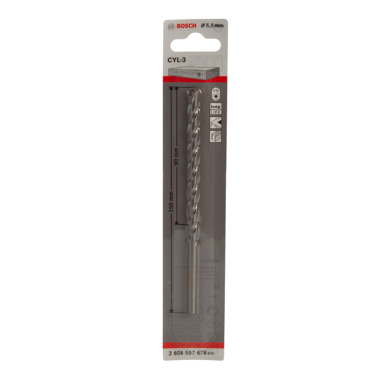 Bosch CYL-3 Silver Percussion Masonry Drill Bit 5.5 x 90 x 150mm 2608597678