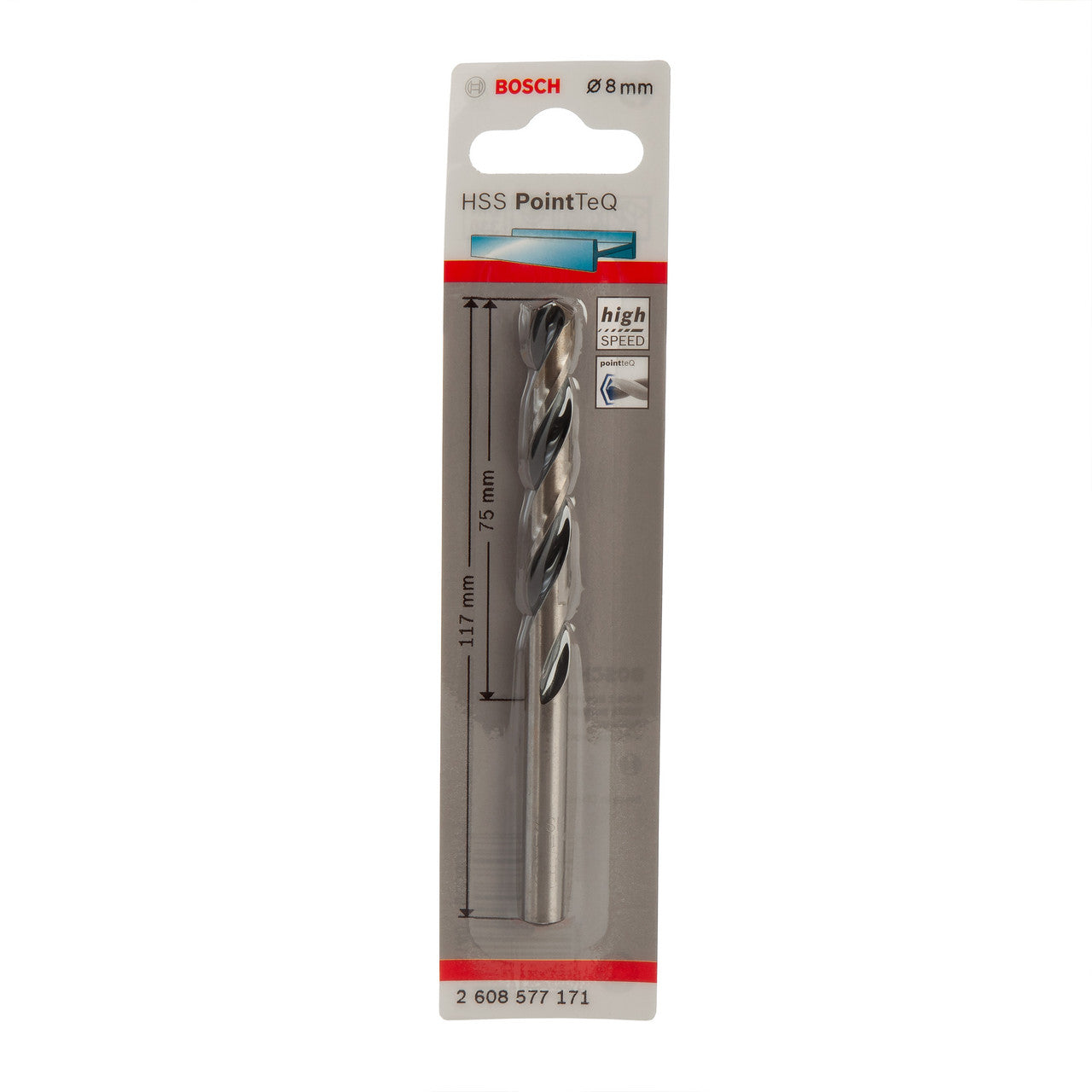 Bosch HSS PointTeQ Twist Metal Drill Bit 8mm Self Centring Tip 2608577171