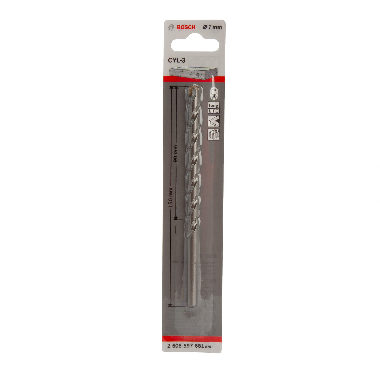 Bosch CYL-3 Silver Percussion Masonry Drill Bit 7 x 90 x 150mm 2608597681
