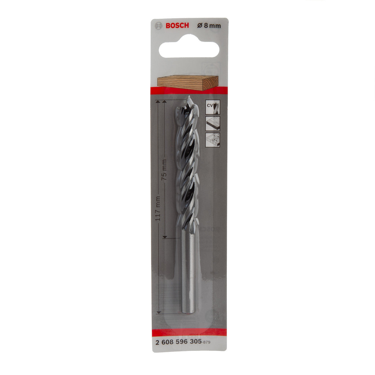 Bosch Brad Point Wood Drill Bit 8 x 117mm Centring Tip Two Flutes 2608596305