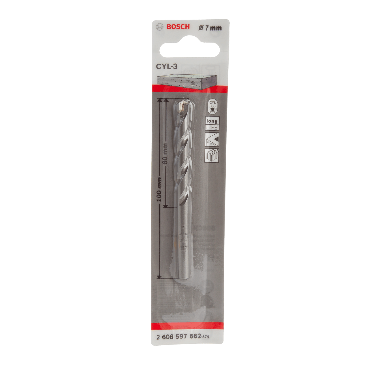 Bosch CYL-3 Silver Percussion Masonry Drill Bit 7 x 60 x 100mm 2608597662